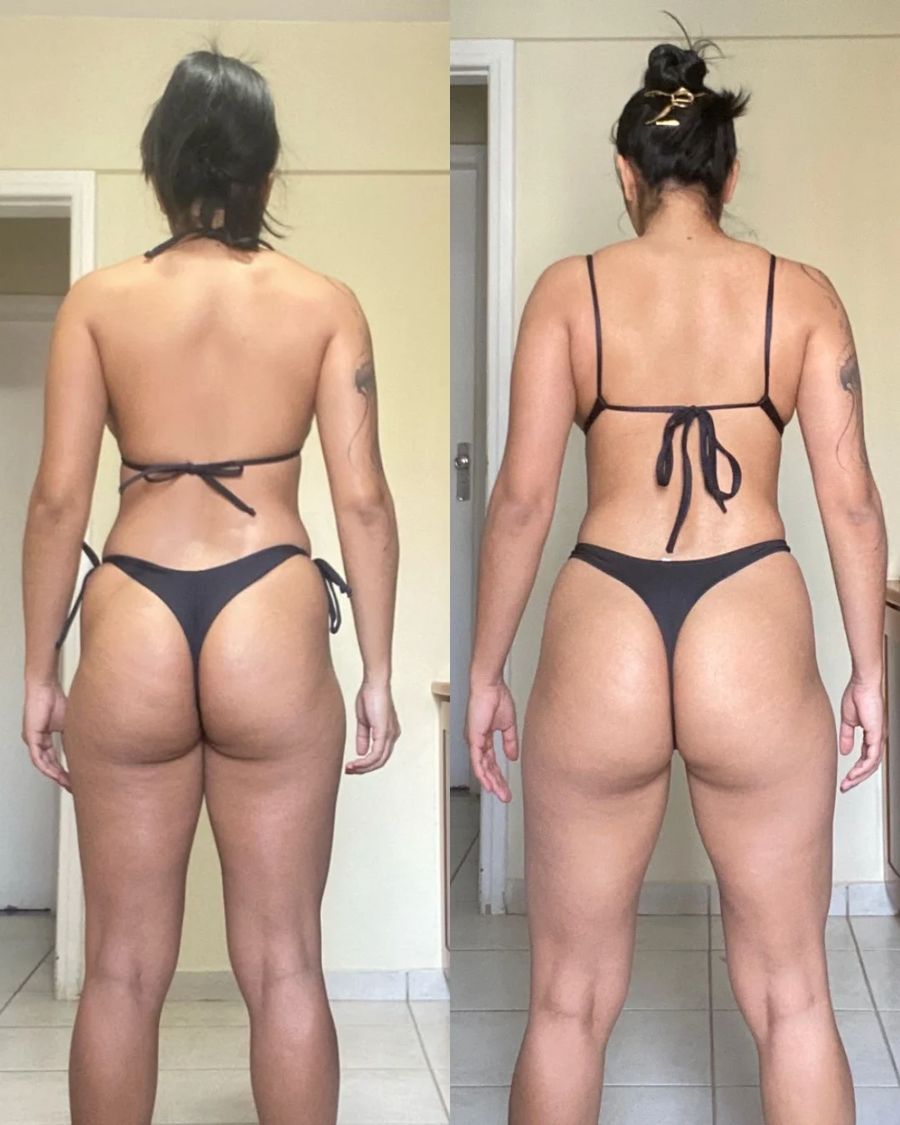 Antes e depois de aluna TR Team, de costas