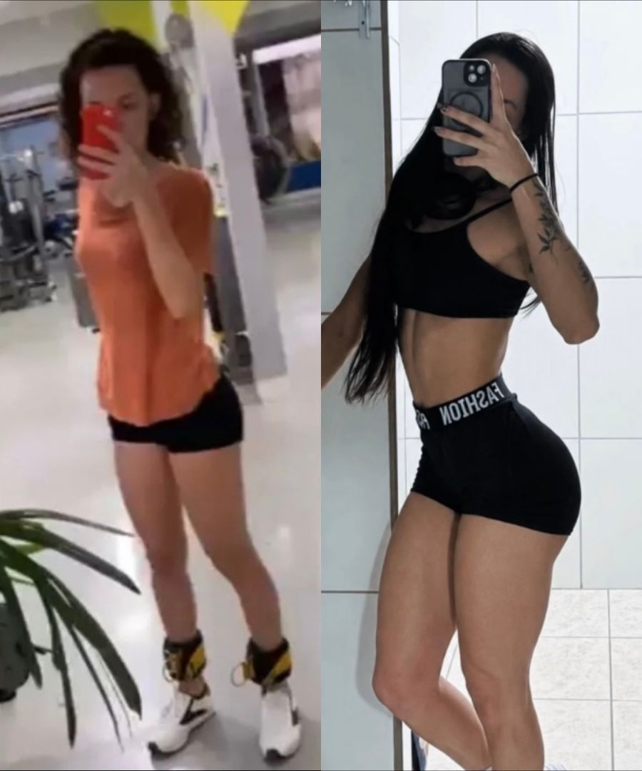 Antes e depois de aluna TR Team de perfil